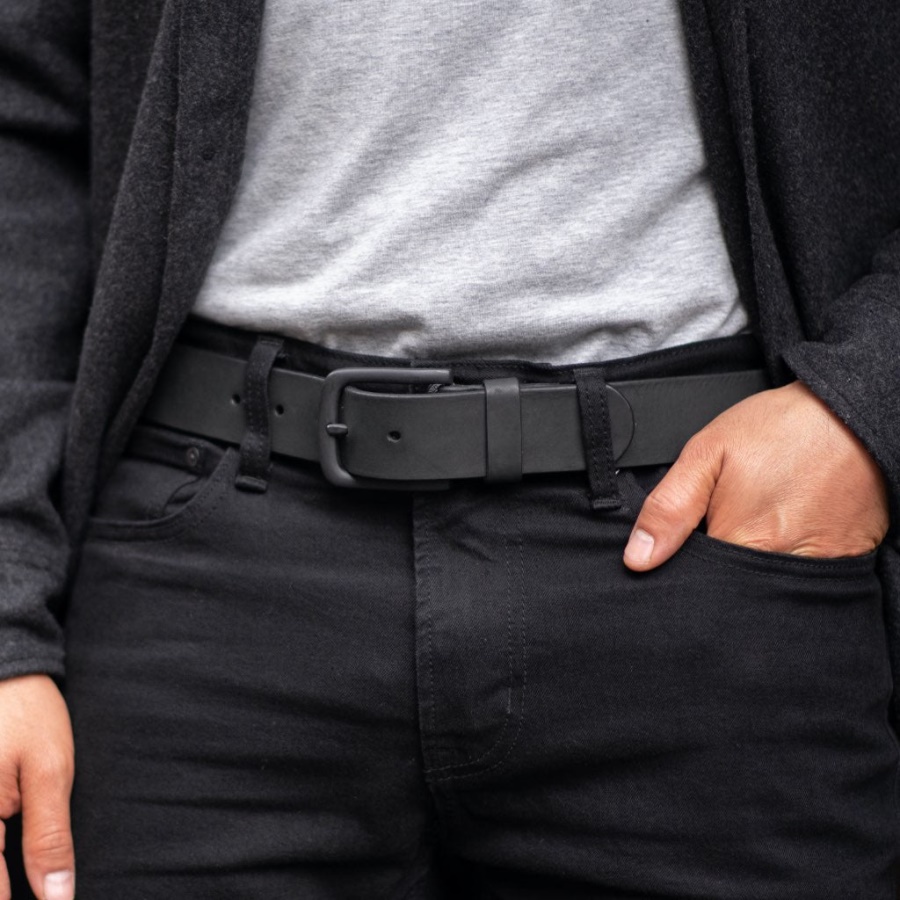 ブラック マット メンズ ヘリテージ レザー ベルト サンデー