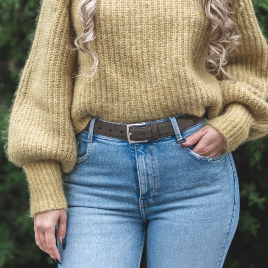 ダーク オリーブ スエード レディース クラシック レザー ベルト チューズデイ