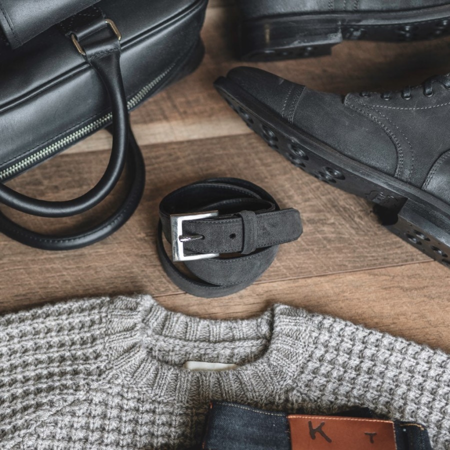 メンズクラシックレザーベルトシャドウグレーフライデー