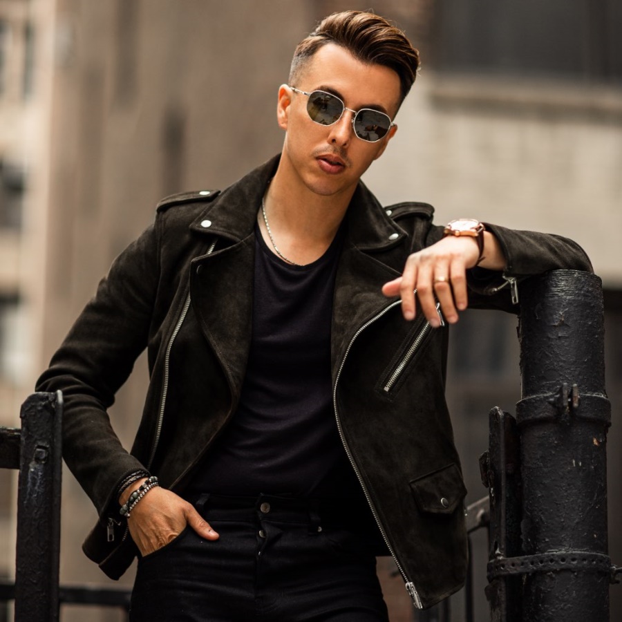 モーターサイクル ジャケット ダーク オリーブ スエード サタデー