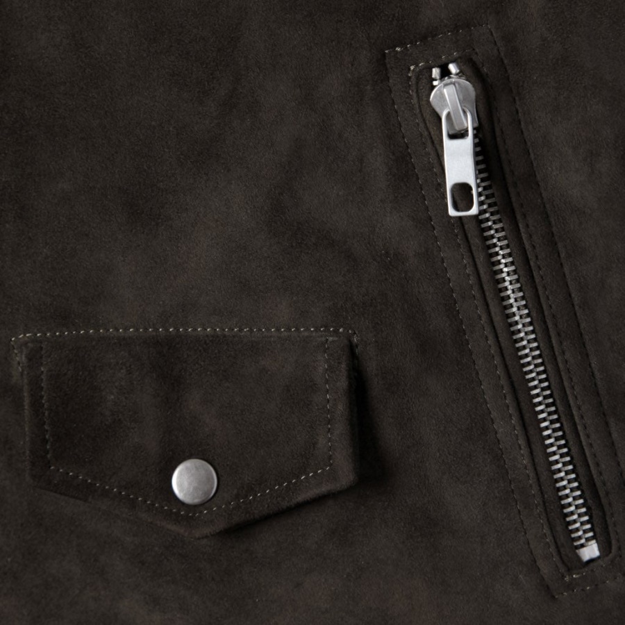 モーターサイクル ジャケット ダーク オリーブ スエード サタデー