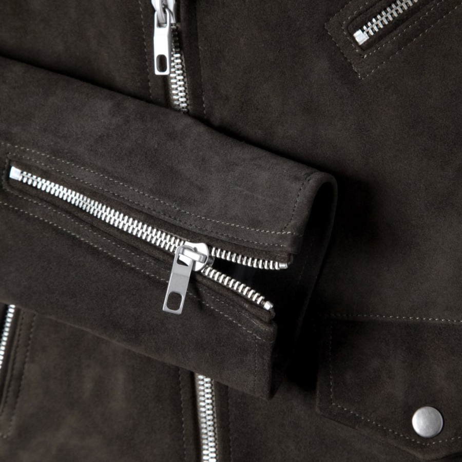 モーターサイクル ジャケット ダーク オリーブ スエード サタデー