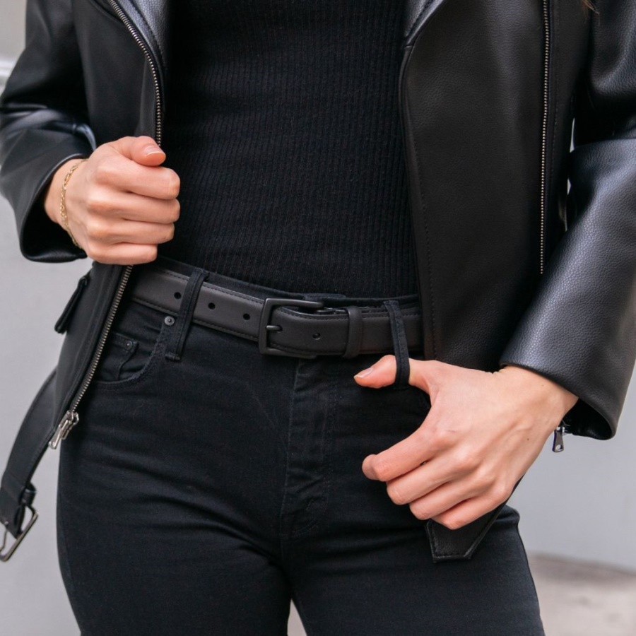 サンデーレディースクラシックレザーベルトブラックマット